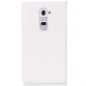 LG G2 D802 S View Dikişli Deri Pencereli Uyku Modlu Kılıf Beyaz - 2