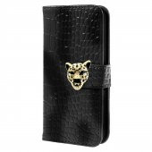 iPhone 4s Leopar Taşlı Cüzdanlı Kılıf Siyah - 1
