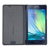 Galaxy A7 (A700) Dot View Yan Kapaklı Uyku Modlu Kılıf Gri - 1