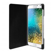 Galaxy E7 (E700) Dot View Yan Kapaklı Uyku Modlu Kılıf Siyah - 2