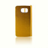 Samsung Galaxy S6 Yan Kapaklı TPU Flip Wallet Kılıf Gold - 3