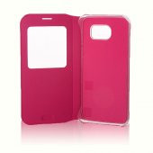 Samsung Galaxy S6 Yan Kapaklı TPU Flip Wallet Kılıf Pembe - 2