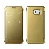 Samsung Galaxy S6 (G920) S View Şeffaf Cover Uyku Modlu Kılıf Gold - 1