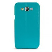 Samsung Galaxy E7 Yan Kapaklı Kılıf Mavi - 2