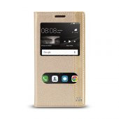 Huawei P9 Lite Gizli Mıknatıslı Pencereli Magnum Kılıf Gold - 1