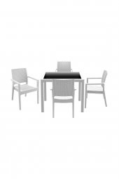 Siesta Baliza Rattan 4 Sandalyeli Kare Camlı Bahçe Masa Takımı - 8