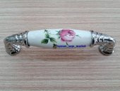 PORSELEN KULP DOLAP ÇEKMECE PEMBE GÜL 96 MM KROM 1.KALİTE.. - 1