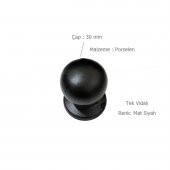 Porselen Düğme Tek Vidalı Mat Siyah Mobilya Dolap Kulp - 2