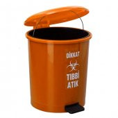 Safell Tıbbi Atık Çöp Kovası 30 Lt Turuncu - Pedallı Tıbbi Atık Kovası - 1