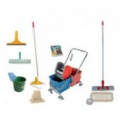 Safell Çift Kovalı Krom Temizlik Arabası Full Temizlik Seti 14 Parça - 1