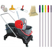 Safell Çift Kovalı Temizlik Arabası - Paspas Arabası Full Set - Mop - Presli - 20 Lt - 1