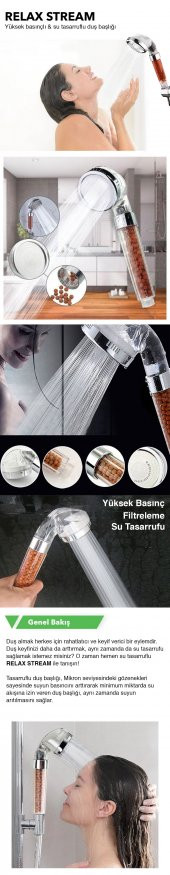 Relax Stream %50 Su Tasarruflu Duş Başlığı - Kokulu ve Arıtmalı Banyo Duş Başlığı - 3 ADET - 3
