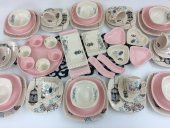 Keramika Retro Pembe Çeyiz Seti 6 Kişilik Kahvaltı / Yemek Takımı - 3