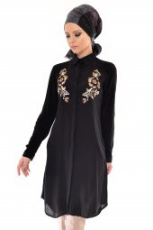 Eliza moda Nakışlı Tunik Siyah 0103-08 - 1