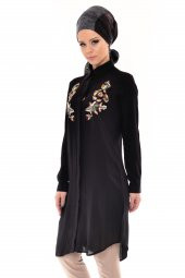 Eliza moda Nakışlı Tunik Siyah 0103-08 - 3