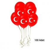 100 lü Bayrak Balon Türk Bayraklı Balon Ay Yıldız Kırmızı Balon - 1