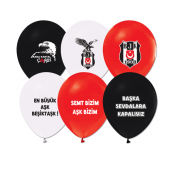 24 Adet Beşiktaş Balon Lisanslı Siyah Beyaz Kırmızı,Helyumla Uçan - 1
