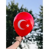 100 lü Bayrak Balon Türk Bayraklı Balon Ay Yıldız Kırmızı Balon - 2
