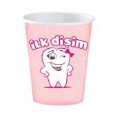 8 Adet İlk Dişim Pembe Karton Bardak Diş Buğdayı Kız Parti Bardağı - 1