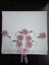 Kadife Havlu Kurdele Nakışı Pudra - 1