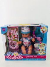 ALTINA İŞEYEN BEBEK SESLİ 9 AKSESUARLI BEZLİ BEBEK - 1