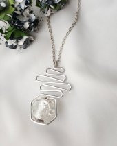 PİNGÖMLEK KADIN GÜMÜŞ CAM BONCUKLU KOLYE STB-UK029 - 1