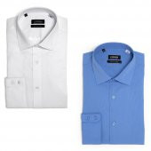 PINGÖMLEK KENSINGTON MONTELLO VESTA COMBO 7 İKİLİ SET ERKEK GÖMLEK DESENLİ BEYAZ VE ORTA MAVİ - 1