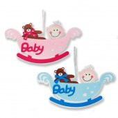 Ayıcıkılı Kızakta Bebek Keçe Kapı Süsü 29x17cm - 1