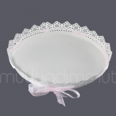 Pembe Kurdelalı Oval Metal Tepsi - 4