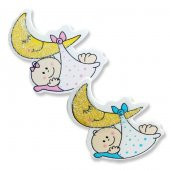 Simli Ahşap Sticker Bebek Ve Aydede 12 Adet - 1