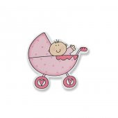 12 Adet Ahşap Sticker Pusette Bebek 8x8cm - 1