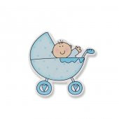 12 Adet Ahşap Sticker Pusette Bebek 8x8cm - 2