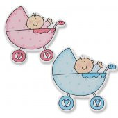 12 Adet Ahşap Sticker Pusette Bebek 8x8cm - 3