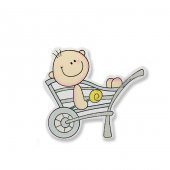 12 Adet  8x8cm Ahşap Sticker El Arabasında Bebek - 2