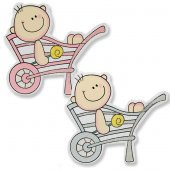 12 Adet  8x8cm Ahşap Sticker El Arabasında Bebek - 3