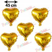5 Adet Altın Sarısı Gold Kalp Folyo Balon 45cm Helyumla Uçan Sevg - 1