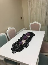 Kadife Lazer Kesim Nakışlı ve Dijital Baskılı Runner Siyah - 1
