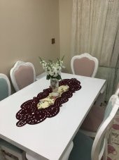 Kadife Lazer Kesim Nakışlı ve Dijital Baskılı Runner Bordo - 1