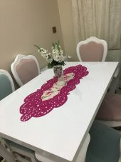 Kadife Lazer Kesim Nakışlı ve Dijital Baskılı Runner Fuşya - 1