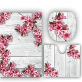 MELAY BEYAZ AHŞAPTA KİRAZ ÇİÇEKLERİ BANYO PASPAS KLOZET SET - 1