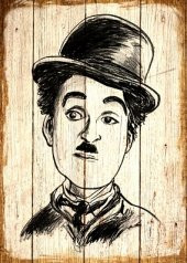 Charli Chaplin Ahşap Eskitme Tablo Ev,cafe,ofis dekorasyonu - 1