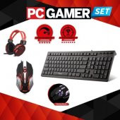 BİLGİSAYAR EKİPMAN SETİ LEDLİ KLAVYE+GAMİNG MOUSE+KULAKLIK - 1