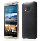HTC One M9 Kılıf Deri Dokulu Arka Kapak Siyah - 1