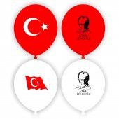 100 lü Adet Atatürk Baskılı Bayrak Balon, Atatürklü Balon Paketi - 1