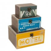 Retro Motel Temalı Ahşap 3lü Dekoratif Kutu Seti - 1