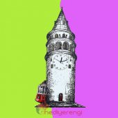 Sallanır Sarkaçlı Galata Kulesi ve Tramvay Dekoratif Duvar Saati - 4