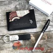 U.S. Polo Assn. İsme Özel Deri Kartlık Cüzdan Kalem ve Anahtarlık - 4