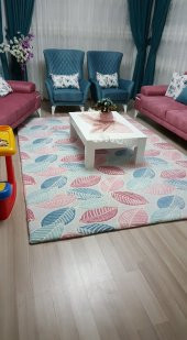 Lastikli Halı Örtüsü Mavi Pembe Yapraklı Welsoft - 2