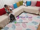 Lastikli Halı Örtüsü Mavi Pembe Yapraklı Welsoft - 4