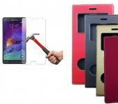 LG Q6 Kılıf Çift Pencereli Kapaklı Deri Dolce + Cam Jelatin - 1